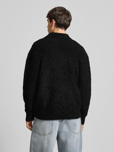 Pegador Cardigan van effectgaren met labelstitching Zwart - 5
