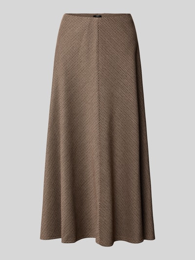 Produktfoto, Midirock im Allover-Look von zero, Material-Mix mit Stretch-Anteil, A-Linie, Teilungsnaht, braun-beige, strukturierte Textur.