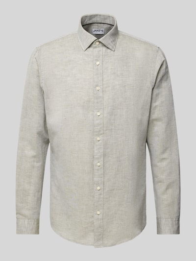 Jake*s Slim Fit Freizeithemd aus Leinen-Baumwoll-Mix Hellgruen 2