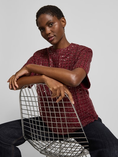 ROTATE T-Shirt mit Paillettenbesatz Bordeaux 3