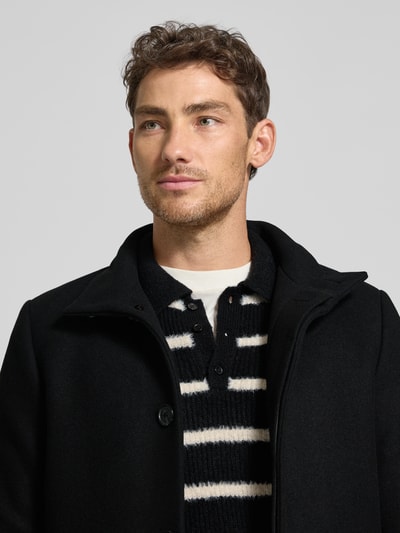 Matinique Lange jas met opstaande kraag, model 'Harvey' Zwart - 3