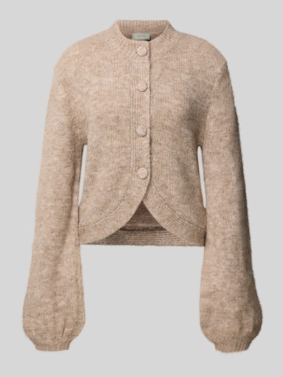 Produktfoto, Strickjacke mit Stehkragen Modell 'Gio Fluffy' von Neo Noir, beige meliert, Knopfleiste, Material-Mix mit Baumwoll-Anteil, Regular Fit