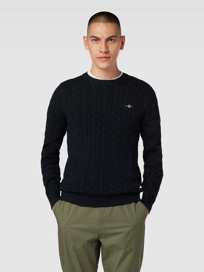 Gant Gebreide pullover van katoen met labeldetail Marineblauw - 4