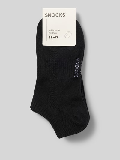 Produktfoto, Socken mit Logo-Stitching im 2er-Pack von Snocks, schwarze Socken aus Baumwoll-Mix mit elastischem Bund für Herren