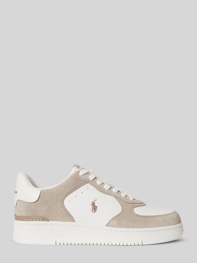 Productfoto, Low Top Sneaker aus echtem Leder van Polo Ralph Lauren in two tone optiek met ronde neus, platte zool, label patch, logo-stiksel, vetersluiting, suède en glad leer textuur