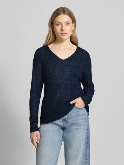VERO MODA Regular fit gebreide pullover met V-hals, model 'CREWLEFILE' Marineblauw gemêleerd - 4