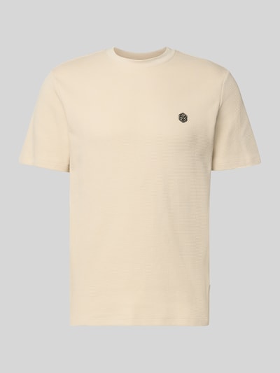 Produktfoto, Herren T-Shirt aus Reine Baumwolle in Beige mit Label-Detail und Gerader-Schnitt, Modell 'FILLIP' von Blend, strukturierte Oberfläche