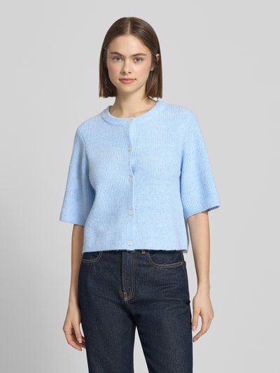 PIECES Regular Fit Strickjacke mit Woll-Anteil Modell 'SILLY' Hellblau Melange 4