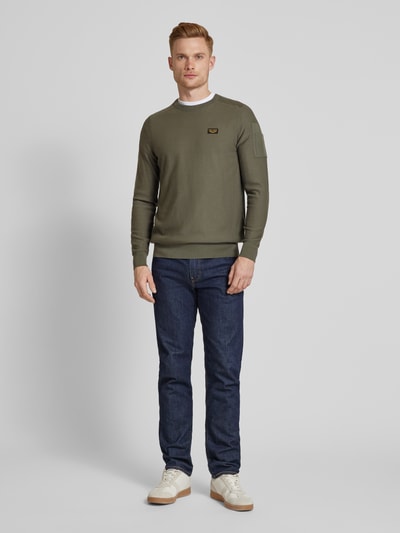 PME Legend Gebreide pullover met labeldetail Olijfgroen - 1