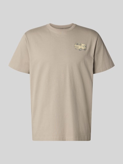 Produktfoto, T-Shirt mit Label-Print und Rundhalsausschnitt von The North Face aus reiner Baumwolle in Beige, Regular Fit, dezente Struktur