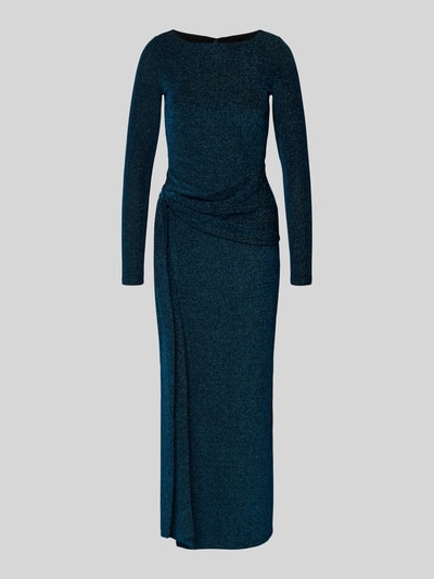 Produktfoto, schimmerndes Abendkleid mit Knotendetail Modell 'Eden' von Forever New, granatowy, dopasowany krój, okrągły dekolt, materiał elastyczny