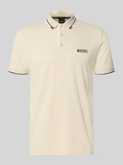 Produktfoto, kremowa koszulka polo Regular Fit Poloshirt aus Baumwoll-Mix Modell 'PADDY PRO' von BOSS Green, gładka faktura, kontrastowe lamówki