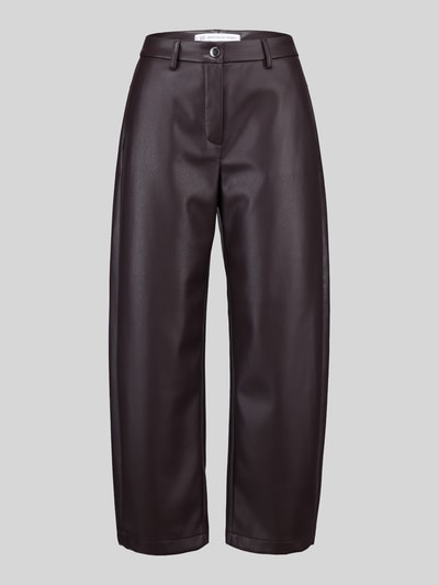 Produktfoto, ciemnobrązowe spodnie ze skóry lub ekoskóry o kroju regular fit, matowa tekstura, Regular Fit Leder- / Kunstlederhose mit Label-Detail Modell 'PHIBI' od Raffaello Rossi, damskie spodnie ze skóry lub ekoskóry od Raffaello Rossi