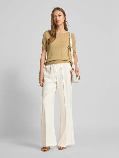 Oui Wide Leg Stoffhose mit fixierten Bügelfalten Offwhite 1
