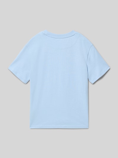 Produktfoto, T-shirt met logo-stitching en ronde hals van KARL KANI, puur katoen, recht model, ruglengte bij maat 134: 56 cm, lichtblauw