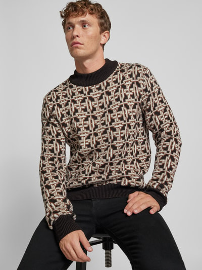 Drykorn Gebreide pullover met opstaande kraag, model 'Zayn' Donkerbruin - 3