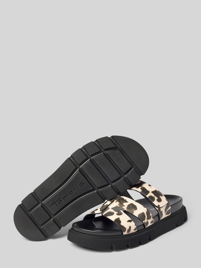Produktfoto, Pantoletten in Lederoptik von Tamaris mit Optik:Allover-Muster, Animal-Print, Plateau, profiliertem Sohle, Schlupf/offen, abgerundete Schuhspitze.