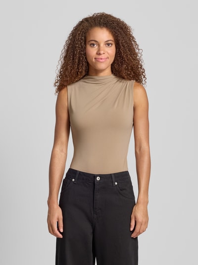 Pieces Shaped Fit Top mit Stehkragen Modell 'MADISON' Beige 4