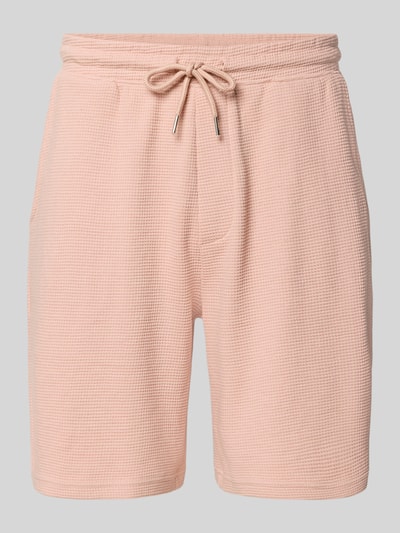 Produktfoto, Shorts aus Baumwoll-Mix mit Strukturmuster Modell 'KNOX' von Redefined Rebel, relaxed Fit, elastischer Bund mit Tunnelzug, Bundweite 40 cm, Innenbeinlänge 23 cm, Herren Shorts in Hellrosa mit geprägter Oberfläche