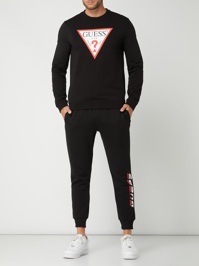 Guess Activewear Spodnie dresowe z gumowanym nadrukiem z logo  Czarny 1