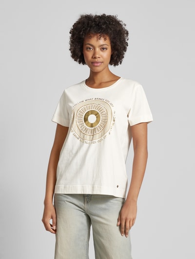 MOS MOSH T-shirt z obszyciem cekinami i ozdobnymi kamieniami model ‘Nori’ Piaskowy 4