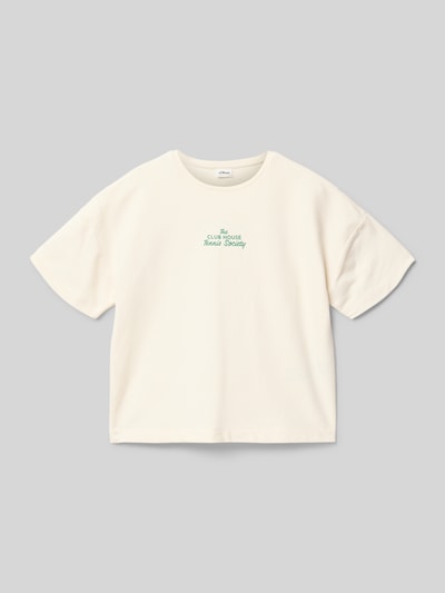 Produktfoto, Regular Fit T-shirt uit katoenmix van s.Oliver RED LABEL voor kinderen in effen kleuren met motiefprint, ronde hals, korte mouw, puur katoen, neutrale crèmekleur, rechte snit, gladde textuur