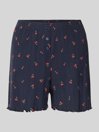 Produktfoto, Pyjama-Shorts im Allover-Look von Jake*s Casual aus reiner Baumwolle in Dunkelblau mit Kirschen, Regular-Fit, elastischer Bund, Knöpfe, strukturierte Oberfläche