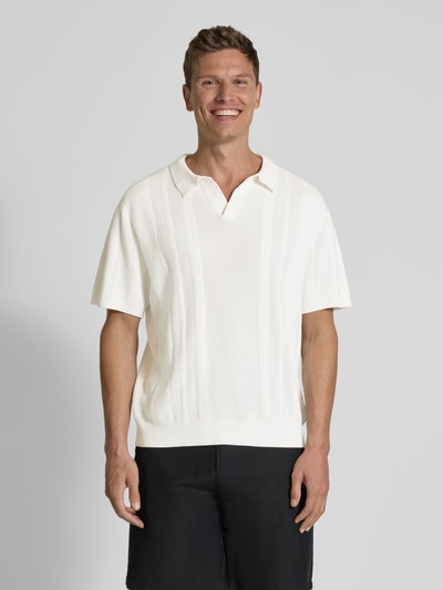 Lindbergh Oversized Poloshirt mit V-Ausschnitt Offwhite 4