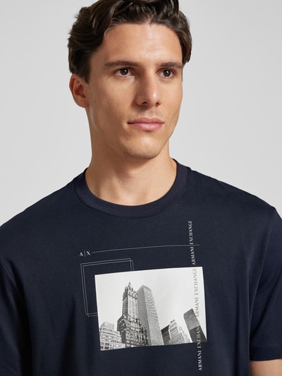 ARMANI EXCHANGE T-shirt met labelprint, model 'New York Building' Donkerblauw - 3