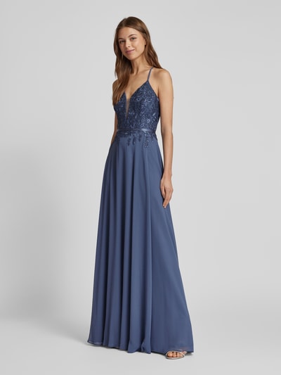 V.M. Abendkleid mit Häkelspitze Hellblau 1