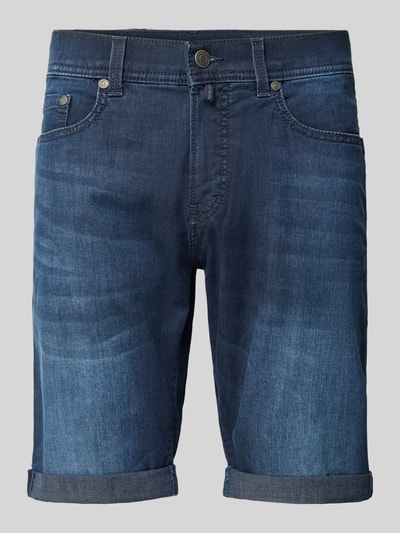 Produktfoto, Jeansshorts mit Label-Detail von Pierre Cardin aus blauem Baumwoll-Mix mit Stretch, Regular Fit, Eingrifftaschen und Umschlag.