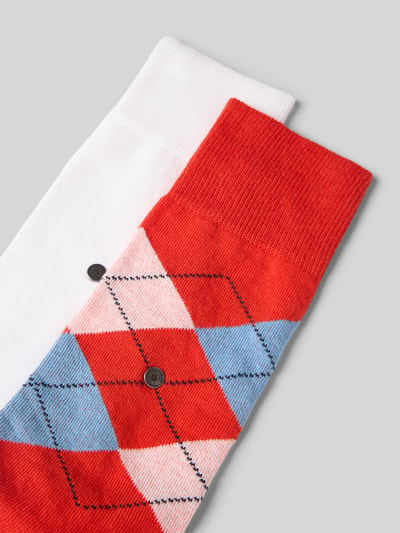 Produktfoto, Socken mit Logo-Applikation im 2er-Pack von Burlington, weiß und bunt, elastischer Baumwoll-Mix, strukturierte Oberfläche.