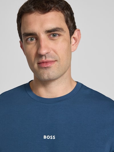 BOSS Orange T-shirt met labelprint Jeansblauw - 3