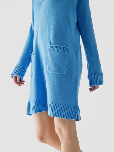 Diane von Furstenberg Knielanges Strickkleid mit V-Ausschnitt Jeansblau Melange 3