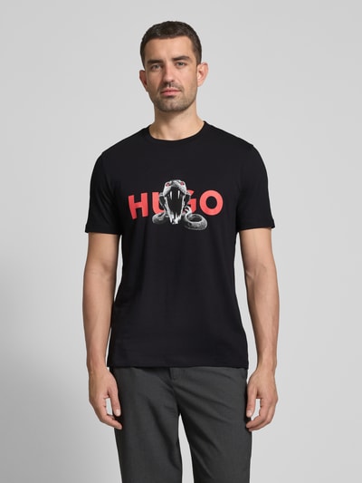 HUGO T-Shirt mit Label-Print Modell 'Deyladec' Black 4