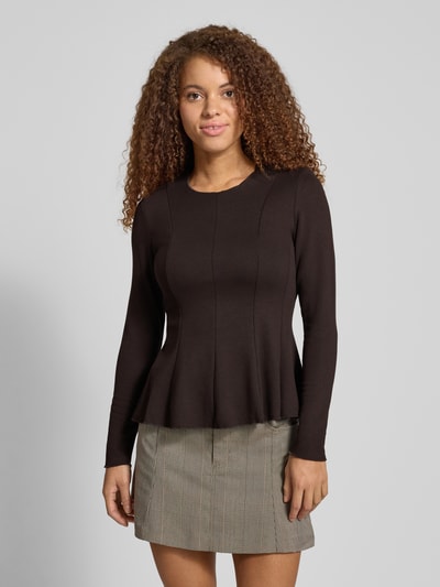 Only Shaped fit shirt met lange mouwen van viscosemix, model 'KENYA' Chocoladebruin - 4