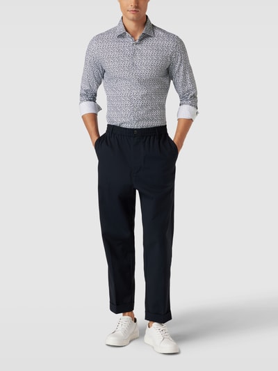 Seidensticker Slim Fit Business-Hemd mit Allover-Muster Marine 1