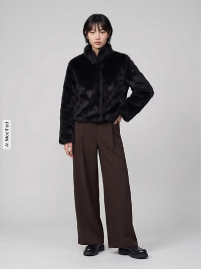 VERO MODA Modern Fit Webpelzjacke mit hohem Stehkragen Black 1