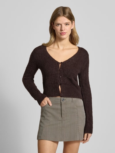 ONLY Slim Fit Strickjacke mit einreihige Knopfleiste Modell 'KERRY' Schoko 4