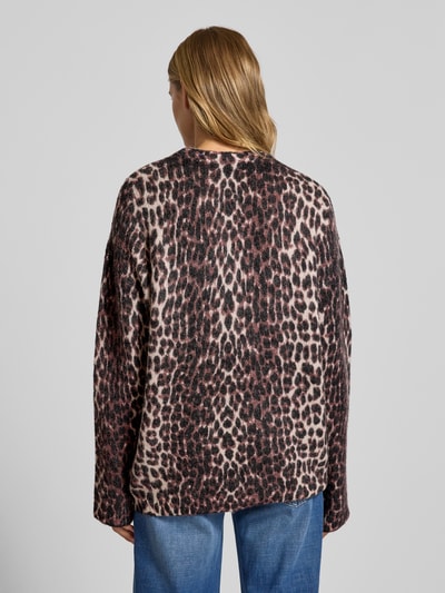 OH APRIL Sweter z dzianiny ze wzorem w panterkę i okrągłym dekoltem model ‘Moani’ Średniobrązowy 5