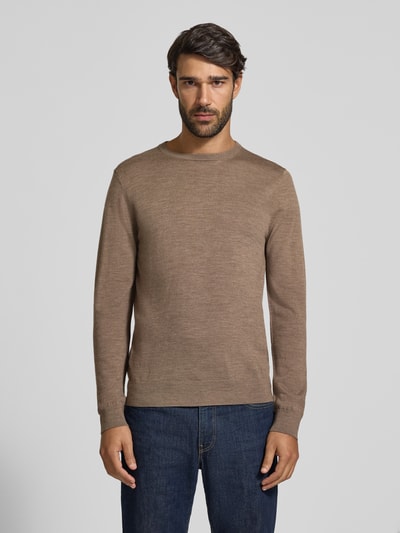 Profuomo regular fit gebreide trui van zuivere wol Middenbruin - 4