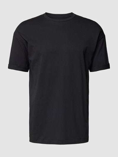 Drykorn T-shirt met geribde ronde hals, model 'THILO' Zwart - 2