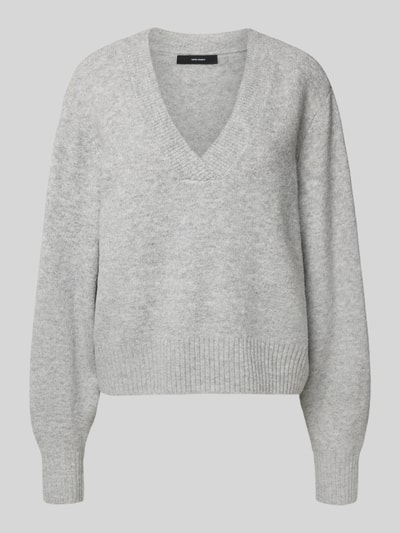 Vero Moda Comfort Fit Strickpullover mit Woll-Anteil Modell 'BOOM' Hellgrau Melange 2