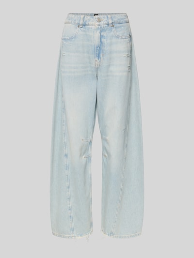 Produktfoto, Relaxed Fit Barrel Jeans aus reiner Baumwolle Modell 'BALOON HR 1.0' von BOSS Orange in heller Denim-Optik, mit High-Waist, Knopf und verdecktem Reißverschluss, Eingrifftaschen und Gesäßtaschen, reine Baumwolle, strukturierte Oberfläche.