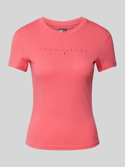 Tommy Jeans T-shirt met geribde ronde hals Lichtrood - 2