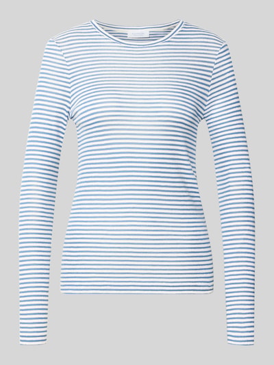 Produktfoto, Longsleeve mit Streifen-Muster von Rich & Royal aus reiner Baumwolle, taillierter Schnitt, blaue und weiße Querstreifen, Glitzer-Details, Rundhalsausschnitt
