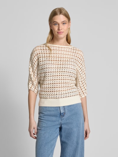 Zero Strickpullover mit Lochmuster Beige 4