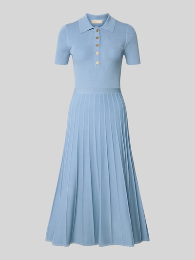 Produktfoto, Midikleid aus Viskose mit Polokragen und Knopfleiste von MICHAEL Michael Kors, A-Linie, hellblau, gerippte Textur, goldene Knöpfe