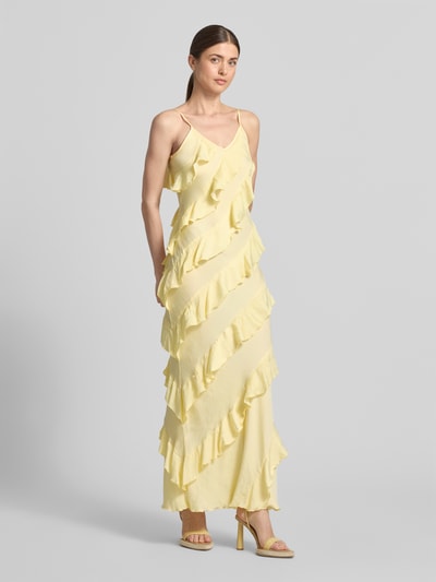 VERO MODA Nauwsluitende maxi-jurk met ruches model 'ICELYN' Lichtgeel - 1