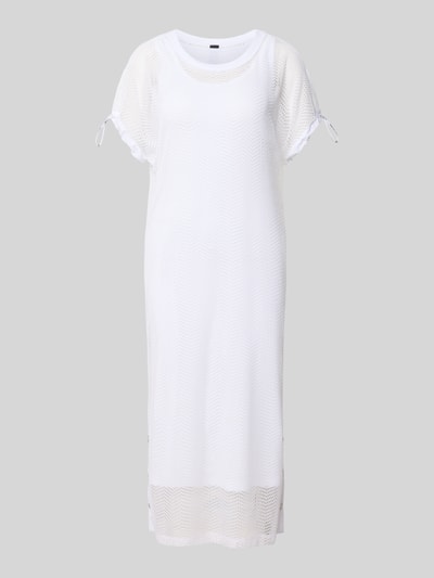 Produktfoto, Semitransparentes Midikleid mit Rundhalsausschnitt von Marc Cain aus weißem Material-Mix mit Stretch-Anteil, gerader Schnitt, semitransparente Optik